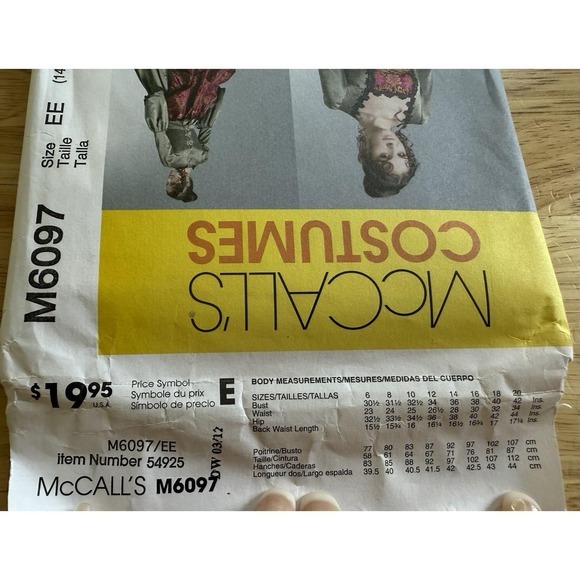 McCalls M6097 Steampunk Victorian Wedding Costume Pattern Size‎ 14-20 Uncut - Picture 3 of 4